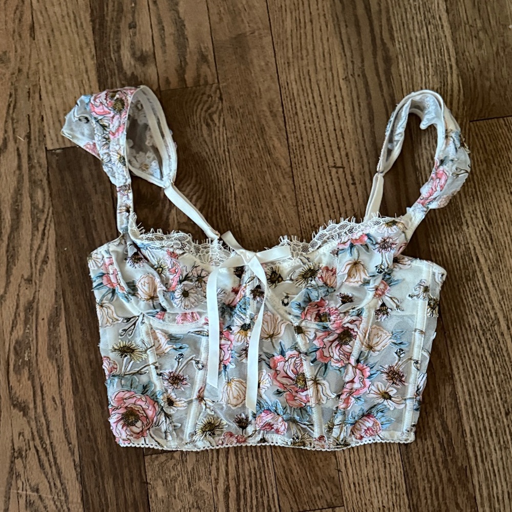Victoria’s Secret Dream Angels Floral Lace Unlined Corset Bustier Bra Top